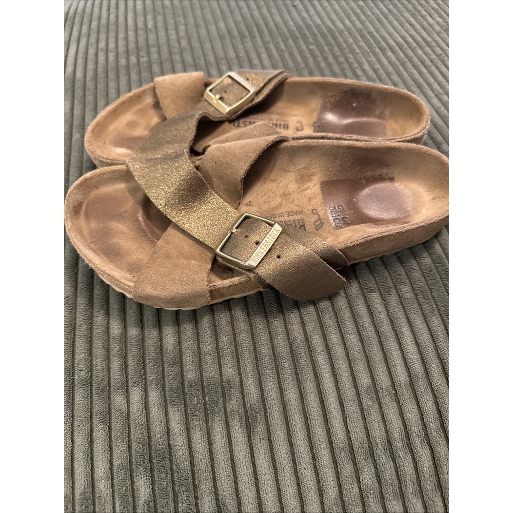 Birkenstock Sienna Sandals Golden Metallic Brown 39 Big Buckle US 8 8.5 - Picture 4 of 8